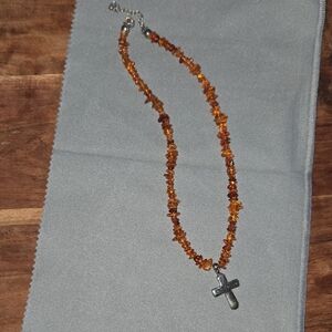 Silpada Amber and Silver Cross 15 In Necklace